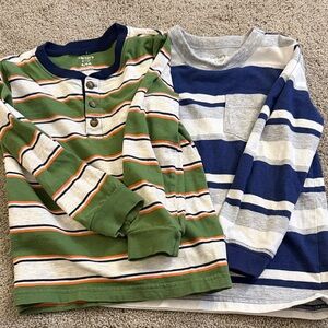 Carter's Boys Long-Sleeve Striped Henley & Crew Neck - Green, Blue, White